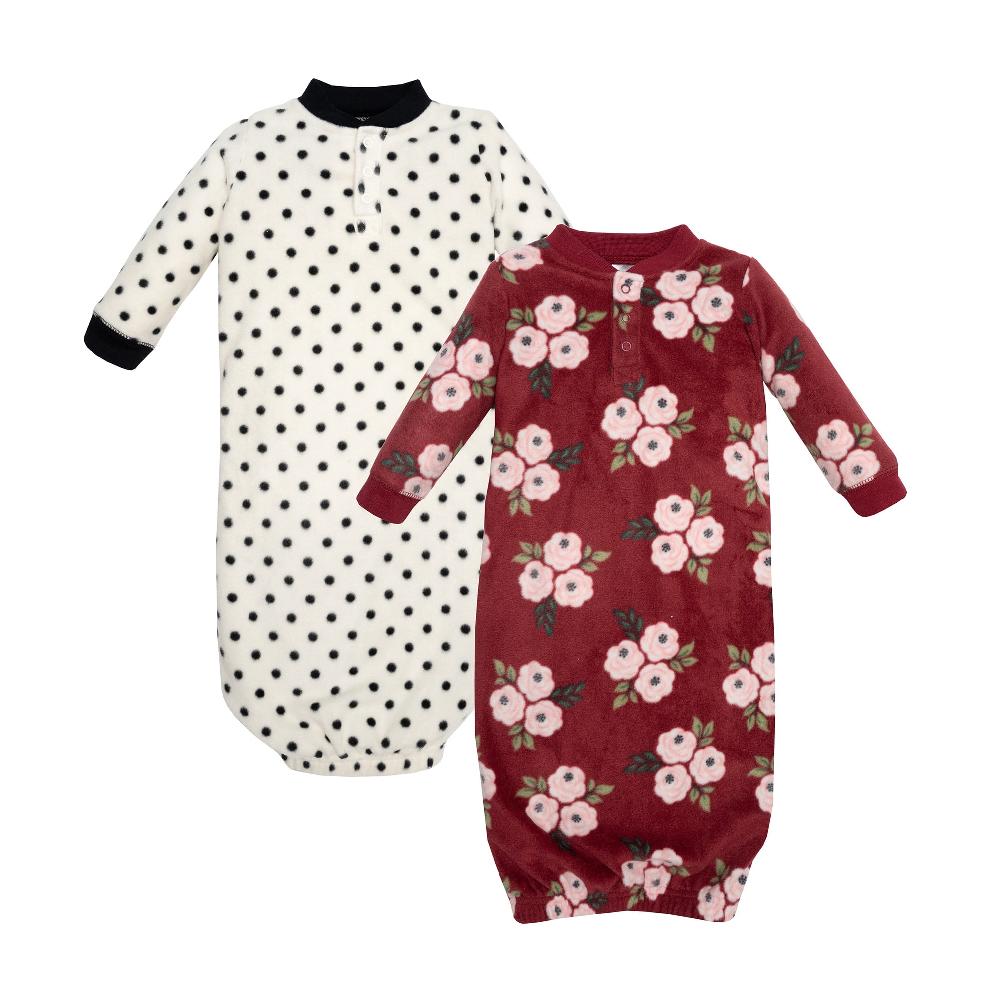 Hudson Baby Infant Girls Fleece Gowns, Burgundy Floral, 0-6 Months