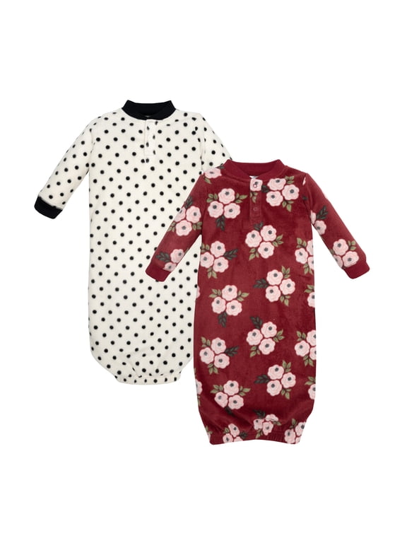Infant Girls Fleece Gowns, Burgundy Floral, Preemie-Newborn