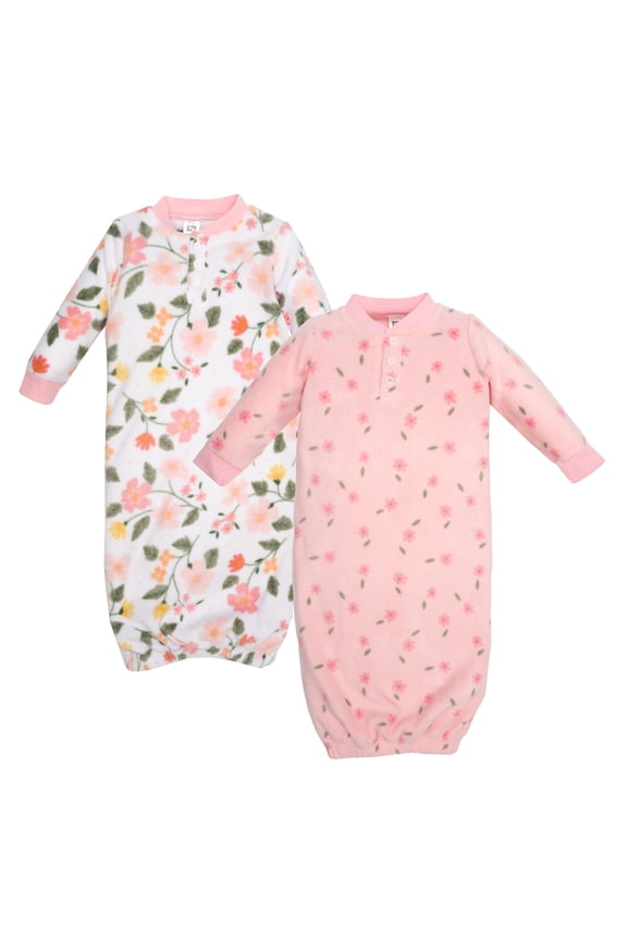 Infant Girls Fleece Gowns, Family Floral, 0-6 Months