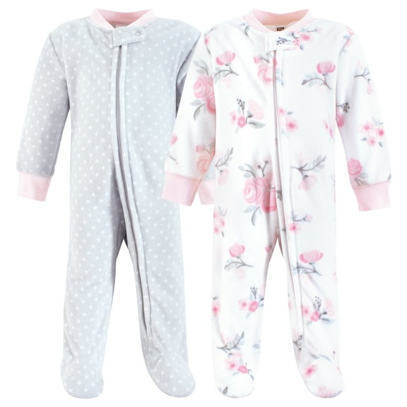 Hudson Baby Infant Girls Fleece Sleep and Play, Basic Pink Floral, 0-3 Months