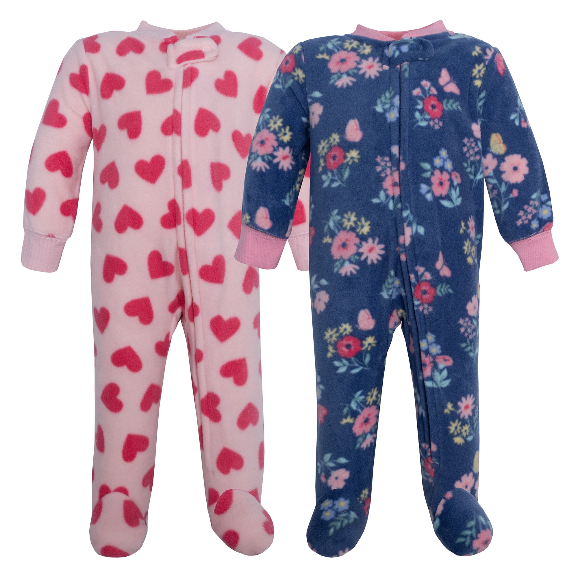 Hudson Baby Infant Girls Fleece Sleep and Play, Blue Butterfly Floral, 6-9 Months