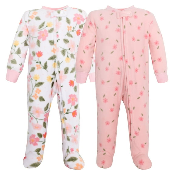Hudson Baby Infant Girls Fleece Sleep and Play, Family Floral, 3-6 Months