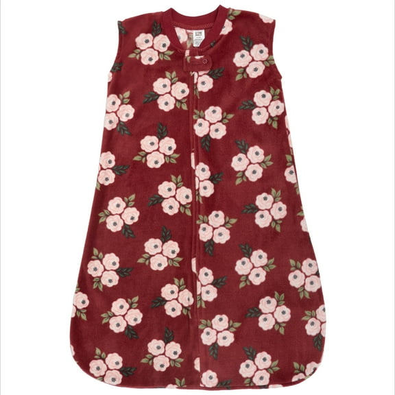 Hudson Baby Infant Girls Fleece Sleeping Bag, Sack, Blanket, Burgundy Floral, 0-6 Months