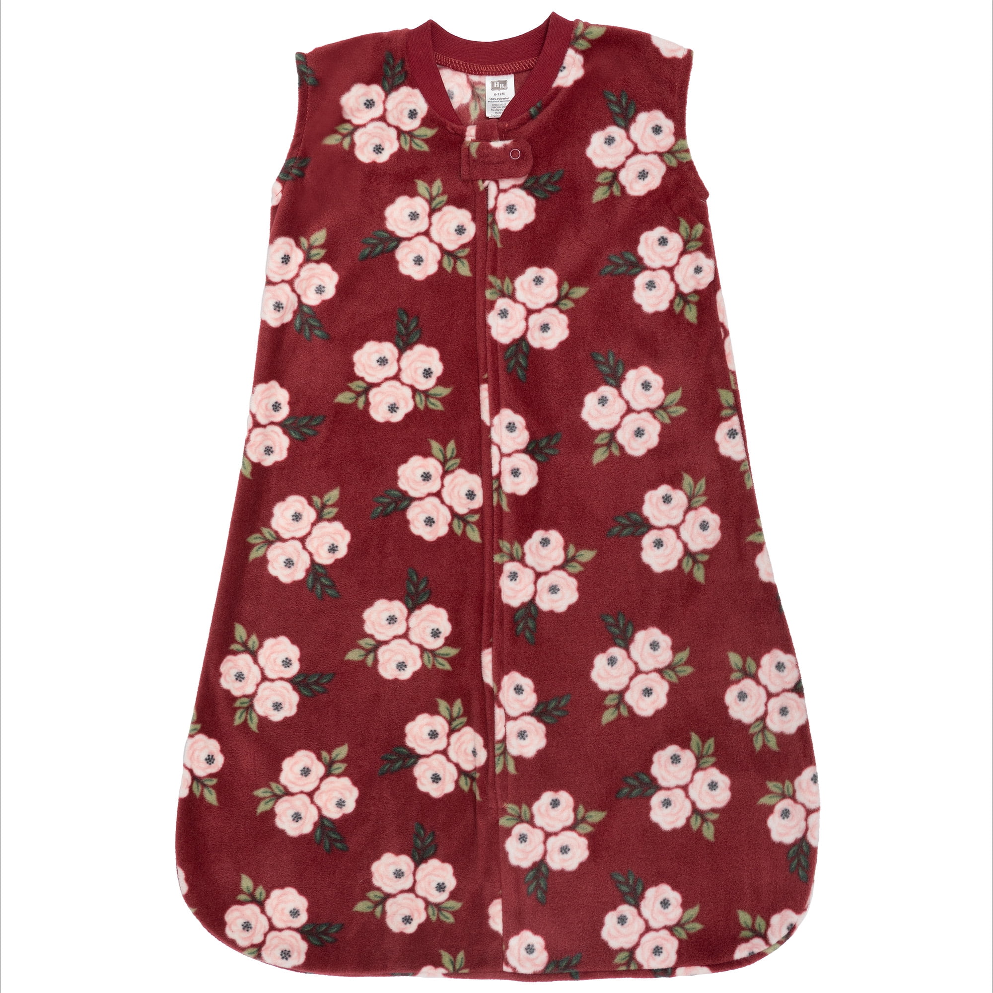 Hudson Baby Infant Girls Fleece Sleeping Bag, Sack, Blanket, Burgundy Floral, 12-18 Months