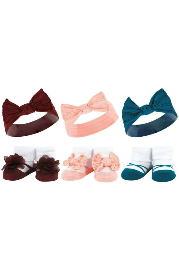 Infant Girls Headband and Socks Giftset, Burgundy Teal, One Size