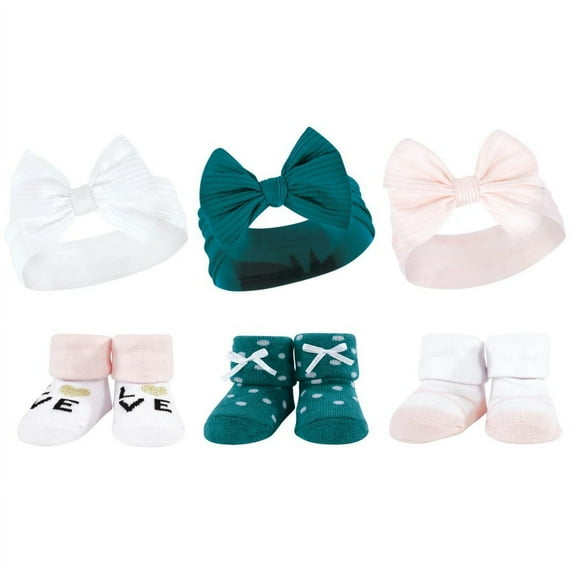 Hudson Baby Infant Girls Headband and Socks Giftset, Teal Pink, One Size
