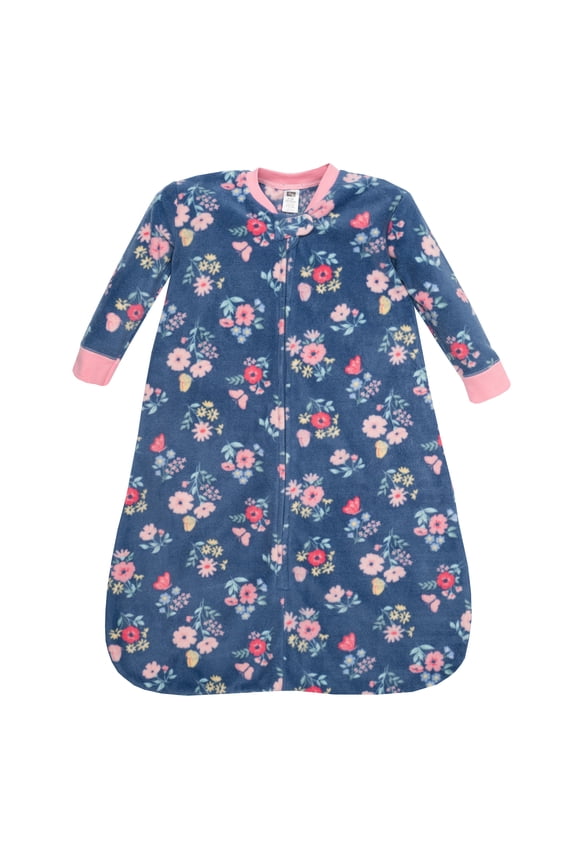 Infant Girls Long-Sleeve Fleece Sleeping Bag, Blue Butterfly Floral, 0-6 Months