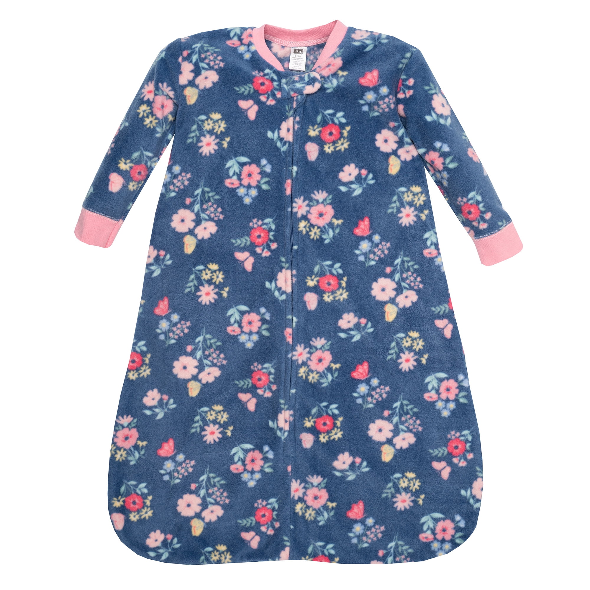 Hudson Baby Infant Girls Long-Sleeve Fleece Sleeping Bag, Blue Butterfly Floral, 6-12 Months