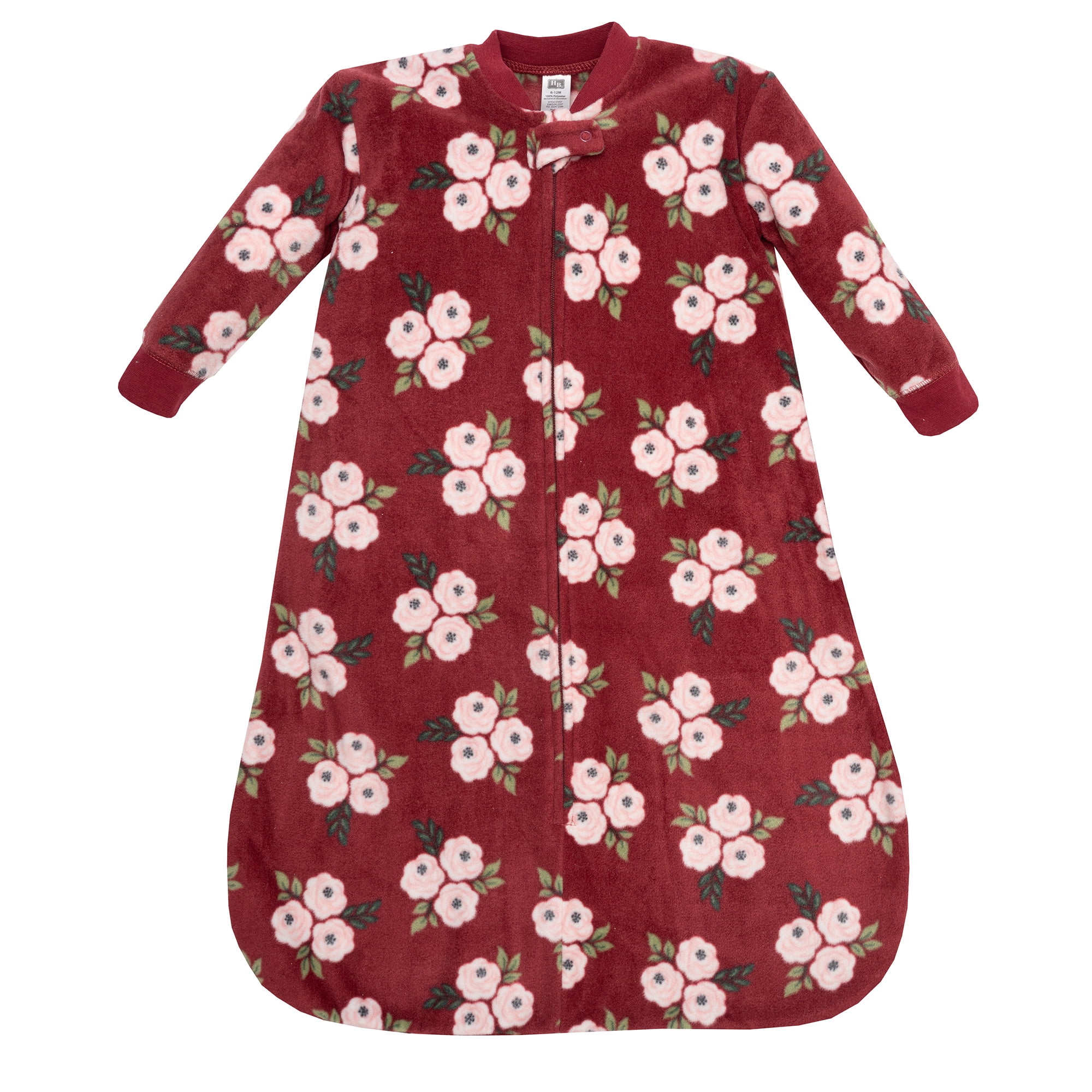 Hudson Baby Infant Girls Long-Sleeve Fleece Sleeping Bag, Burgundy Floral, 18-24 Months