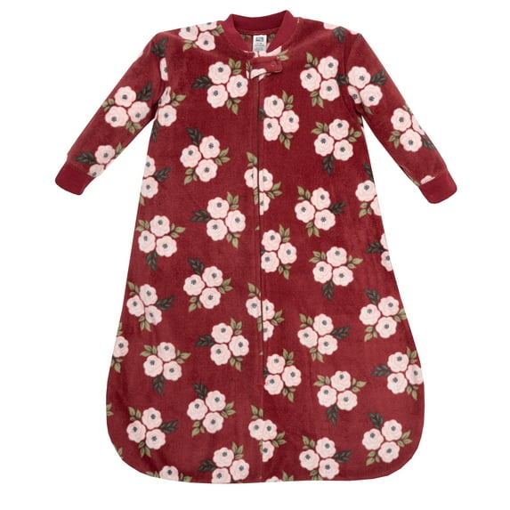 Hudson Baby Infant Girls Long-Sleeve Fleece Sleeping Bag, Burgundy Floral, 6-12 Months