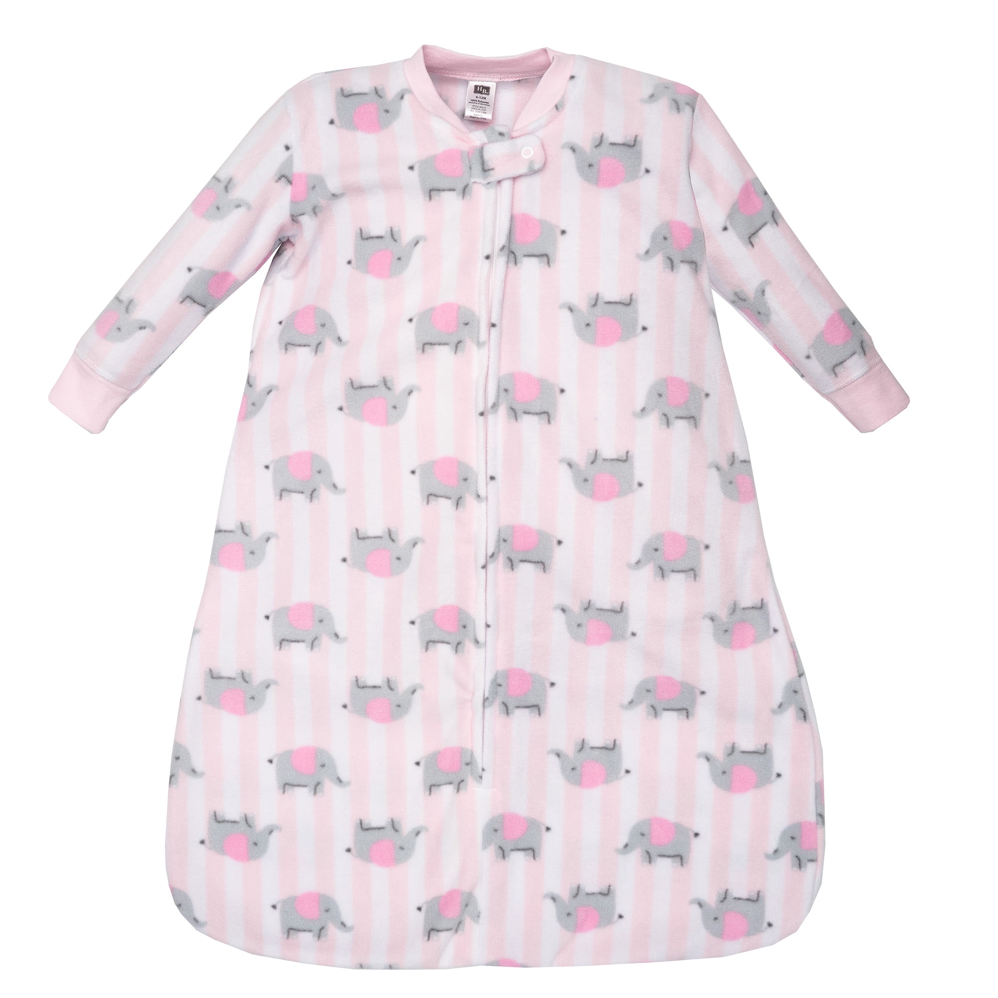 Hudson Baby Infant Girls Long-Sleeve Fleece Sleeping Bag, Elephant Stripe, 6-12 Months
