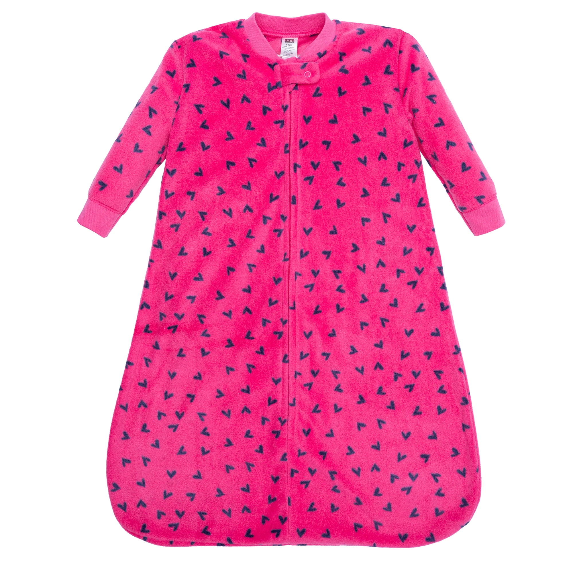 Hudson Baby Infant Girls Long-Sleeve Fleece Sleeping Bag, Navy Hearts, 6-12 Months