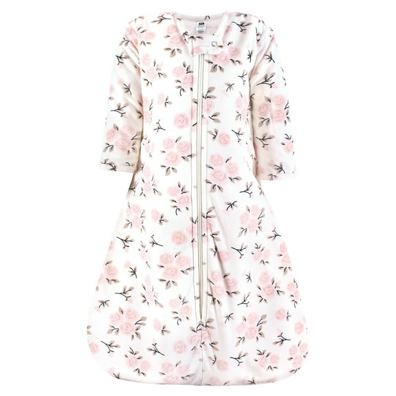 Hudson Baby Infant Girls Long Sleeve Plush Faux Fur Sleeping Bag, Wearable Blanket, Neutral Pink Floral, 0-6 Months