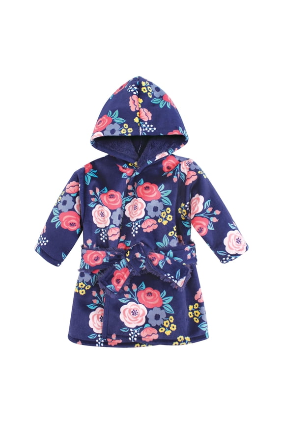Infant Girls Mink with Faux Fur Lining Pool and Beach Robe Cover-ups, Navy Bold Floral, 12-18 Months