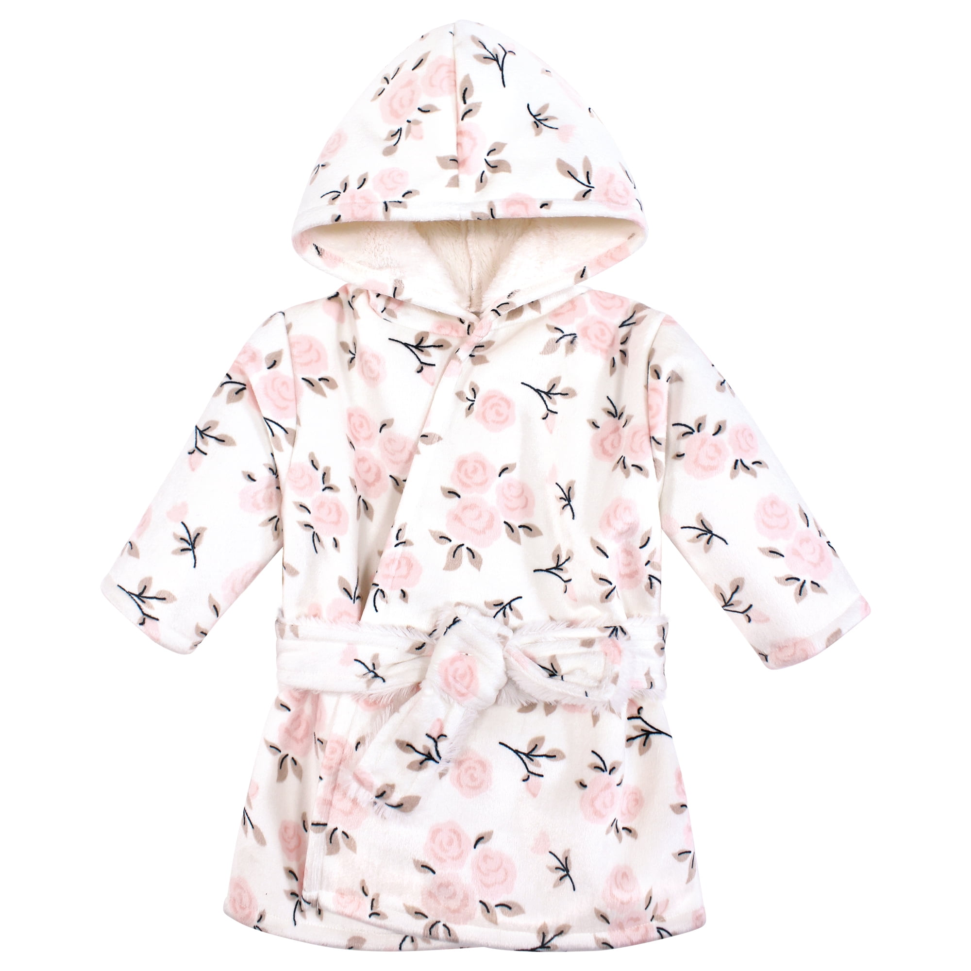 Hudson Baby Infant Girls Mink with Faux Fur Lining Pool and Beach Robe Cover-ups, Neutral Pink Floral, 6-12 Months