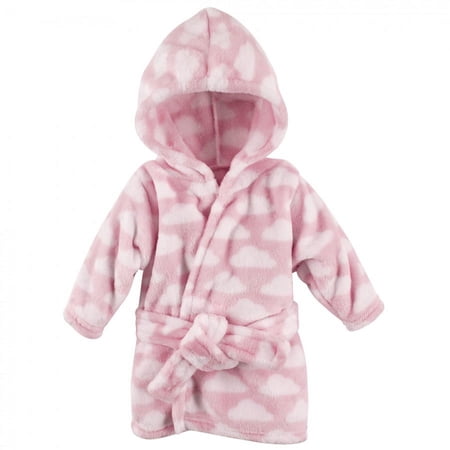 Hudson Baby Infant Girls Plush Animal Face Bathrobe, Pink Clouds, 0-9 Months