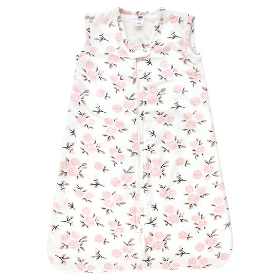 Hudson Baby Infant Girls Plush Faux Fur Sleeping Bag, Wearable Blanket, Neutral Pink Floral, 0-6 Months