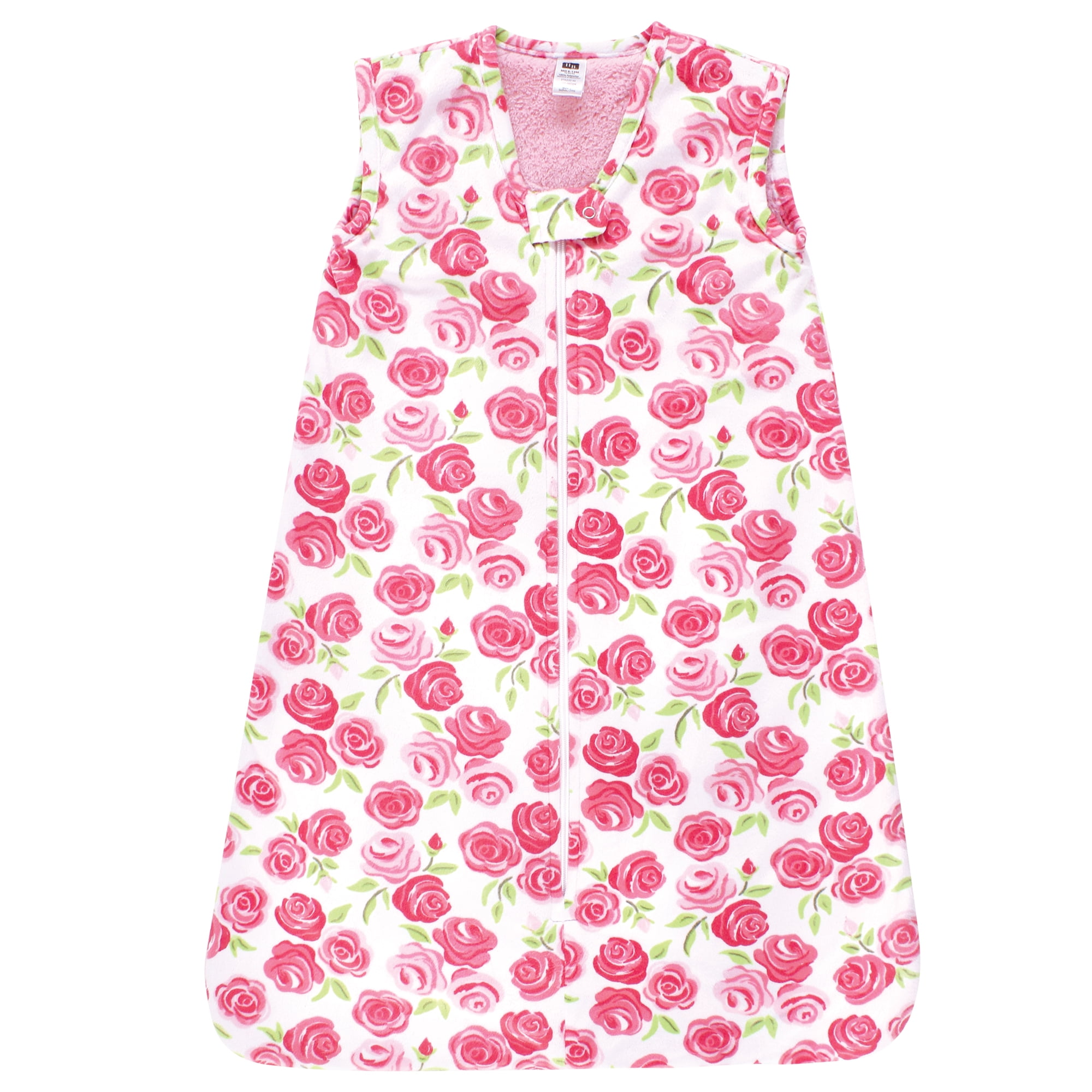 Hudson Baby Infant Girls Plush Faux Fur Sleeping Bag, Wearable Blanket, Pink Roses, 6-12 Months