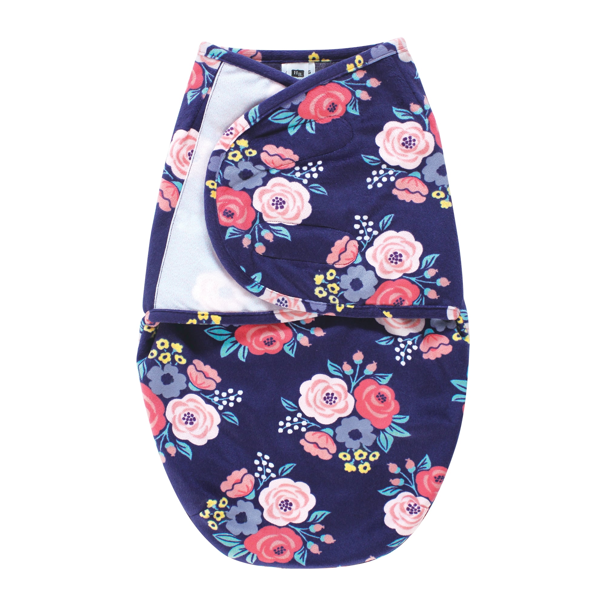 Hudson Baby Infant Girls Plush Faux Fur Swaddle Wrap, Navy Bold Floral, 0-3 Months
