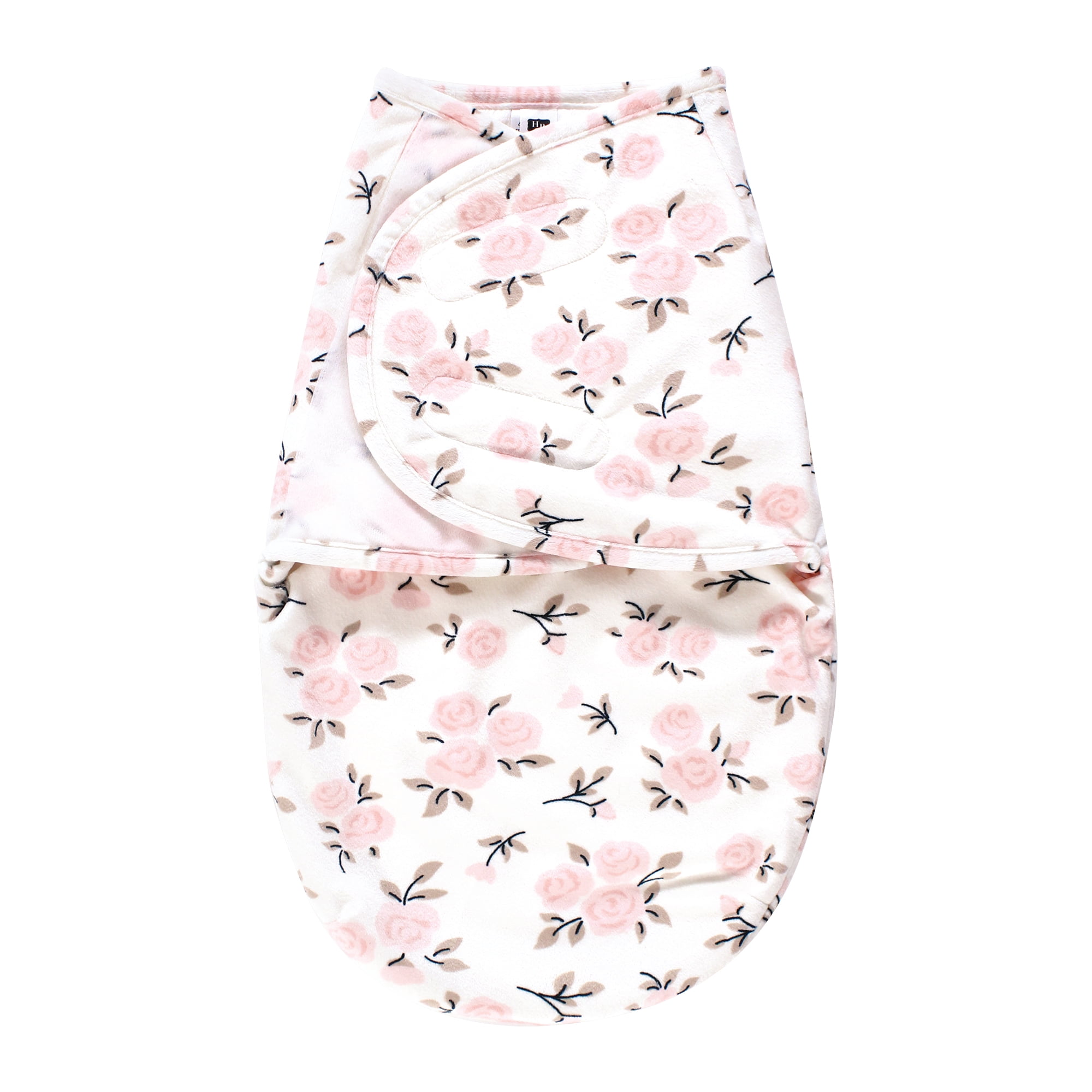 Hudson Baby Infant Girls Plush Faux Fur Swaddle Wrap, Neutral Pink Floral, 0-3 Months