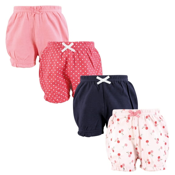 Hudson Baby Infant Girls Shorts Bottoms 4-Pack, Cherry Sweet, 0-3 Months