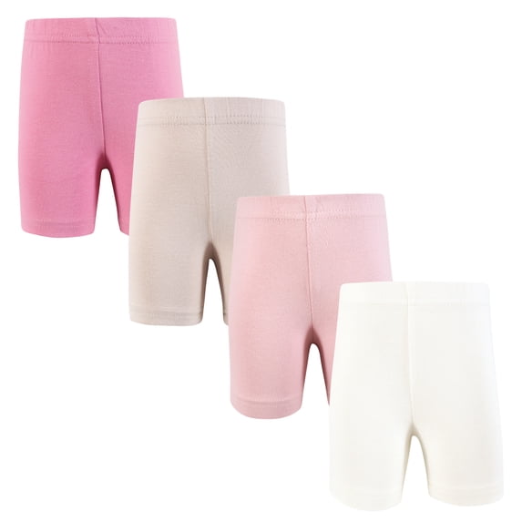 Hudson Baby Infant Girls Shorts Bottoms 4-Pack, Cream Wild Rose, 3-6 Months