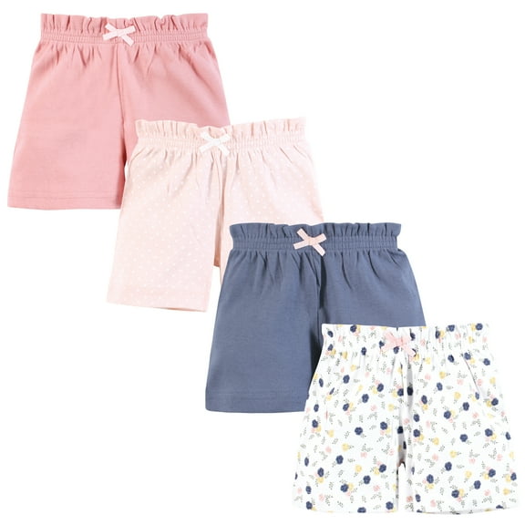 Hudson Baby Infant Girls Shorts Bottoms 4-Pack, Multi Color Tiny Rose, 6-9 Months