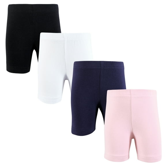 Hudson Baby Infant Girls Shorts Bottoms 4-Pack, Navy Lt.Pink, 0-3 Months