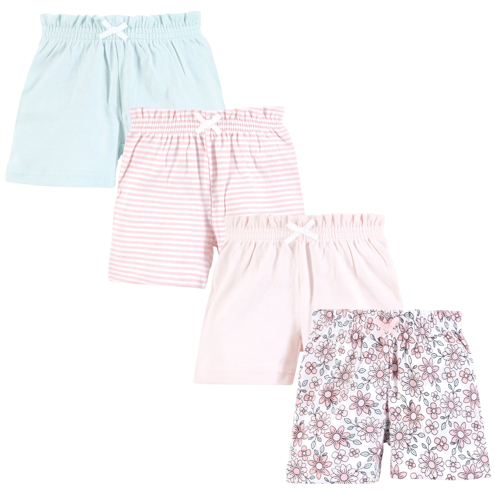 Hudson Baby Infant Girls Shorts Bottoms 4-Pack, Pink Daisies, 5T