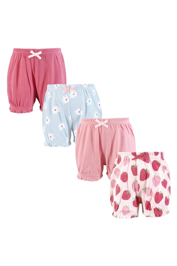 Infant Girls Shorts Bottoms 4-Pack, Strawberry Love, 0-3 Months