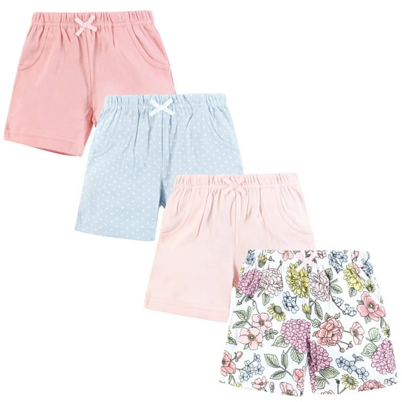 Hudson Baby Infant Girls Shorts Bottoms 4-Pack, Vintage Blossom, 0-3 Months