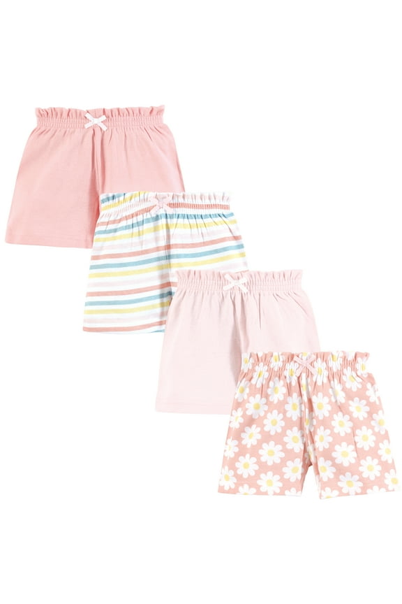 Infant Girls Shorts Bottoms 4-Pack, White Coral Daisy, 0-3 Months