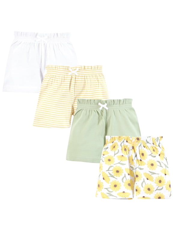 Infant Girls Shorts Bottoms 4-Pack, Yellow Daisy, 4T