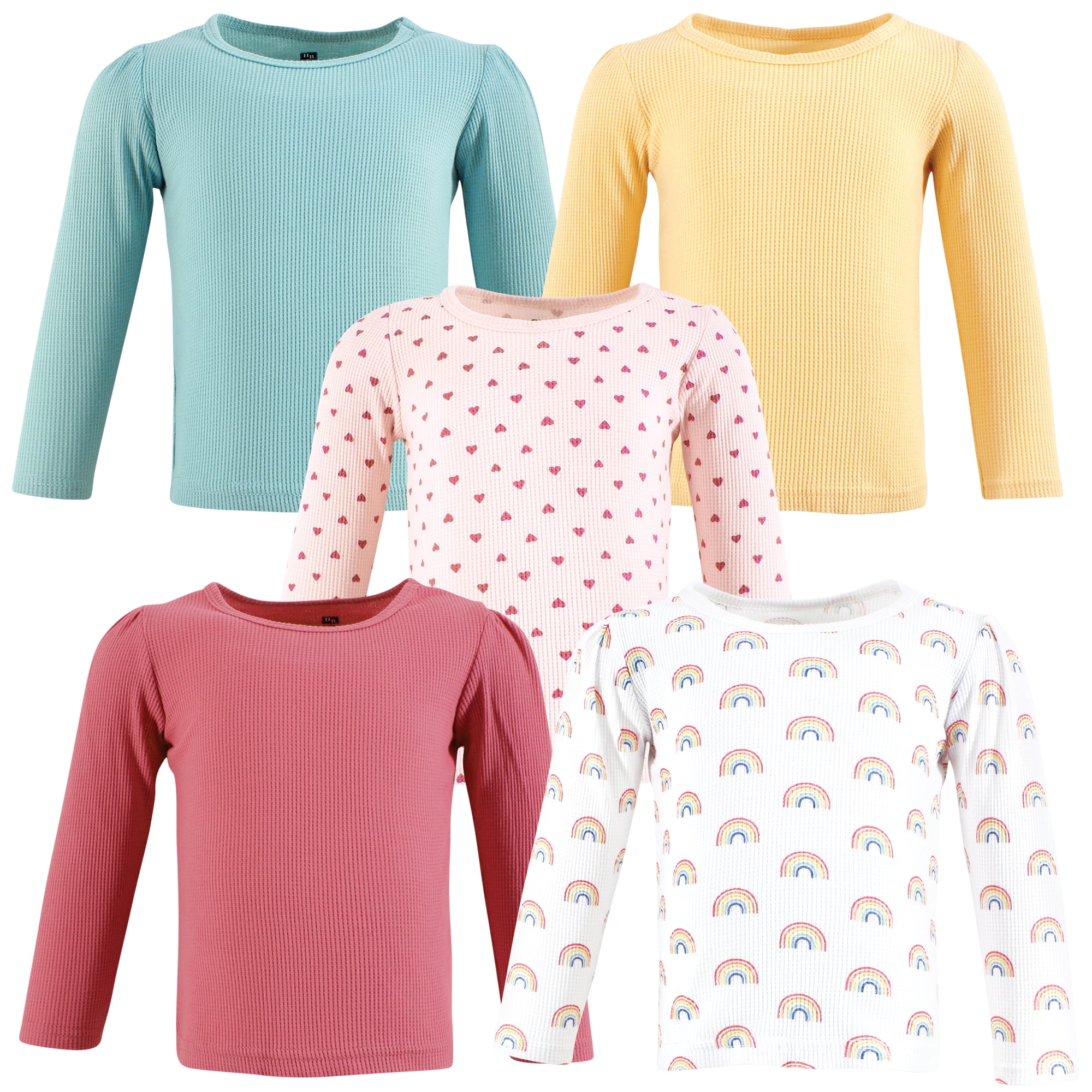 Hudson Baby Infant Girls Thermal Long Sleeve Tees 5pk, Creative Rainbows, 4T