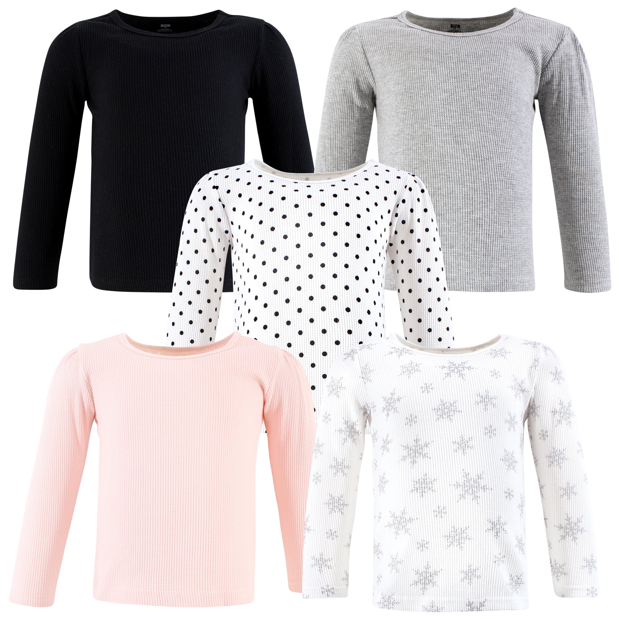Hudson Baby Infant Girls Thermal Long Sleeve Tees 5pk, Snowflake, 6-12 Months