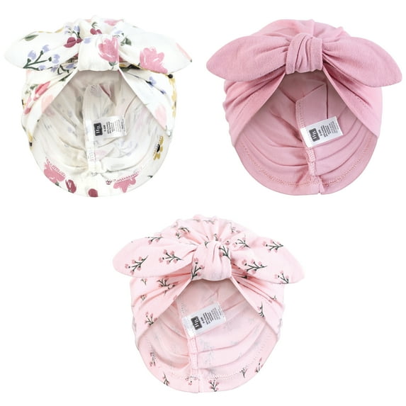 Hudson Baby Infant Girls Turban Cotton Headwraps, Soft Painted Floral, 0-24 Months