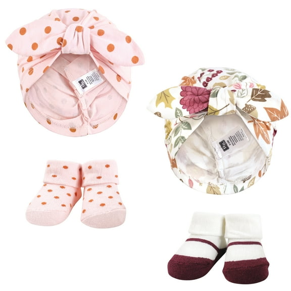 Hudson Baby Infant Girls Turban and Socks Set, Acorn Botanical, One Size