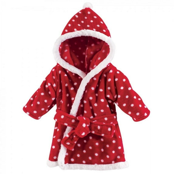 Hudson Baby Infant Hooded Plush Coral Fleece Bathrobe, Red Polka Dot (Girl’s)