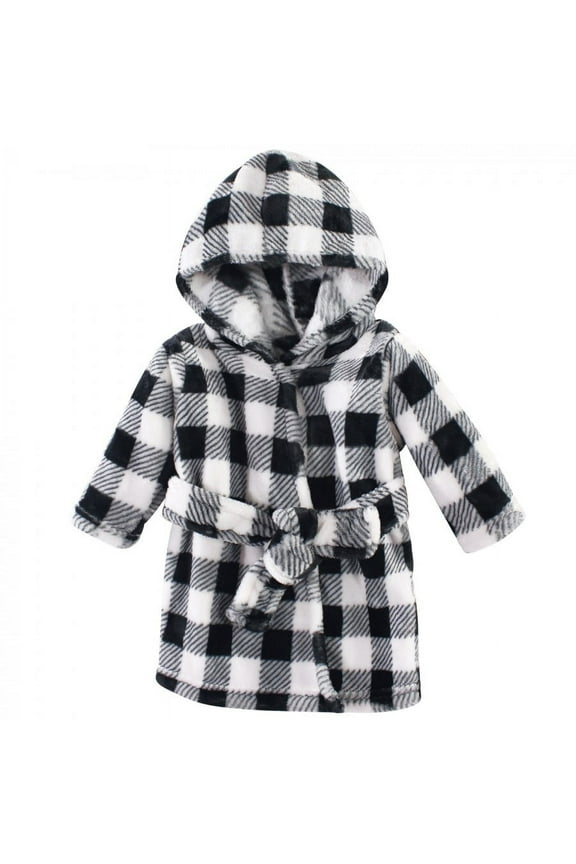 Infant Plush Animal Bathrobe, Black Plaid, 0-9 Months