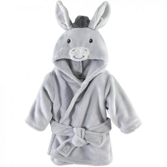 Hudson Baby Infant Plush Animal Face Bathrobe, Donkey, 0-9 Months