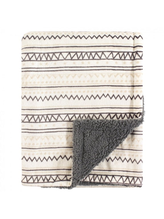 Infant Plush Blanket with Faux Shearling Back, Aztec, One Size