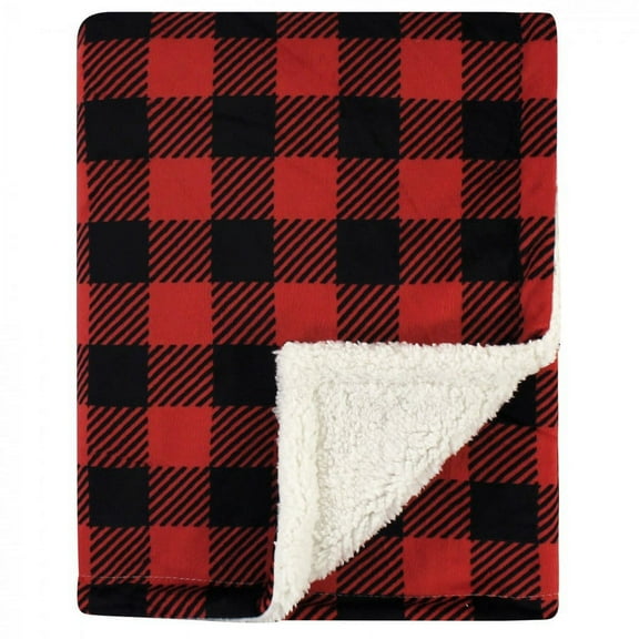 Hudson Baby Infant Plush Blanket with Faux Shearling Back, Buffalo Plaid, One Size