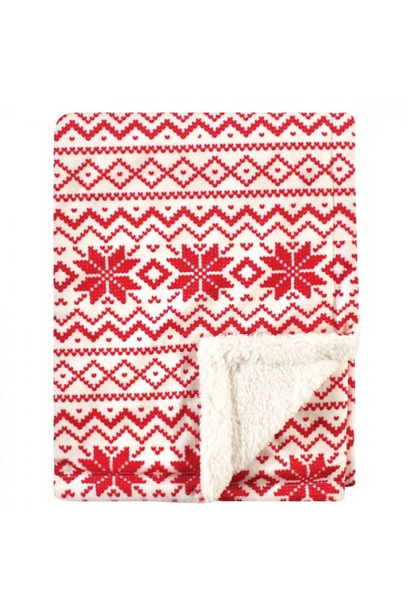 Infant Plush Blanket with Faux Shearling Back, Red Fair Isle, One Size