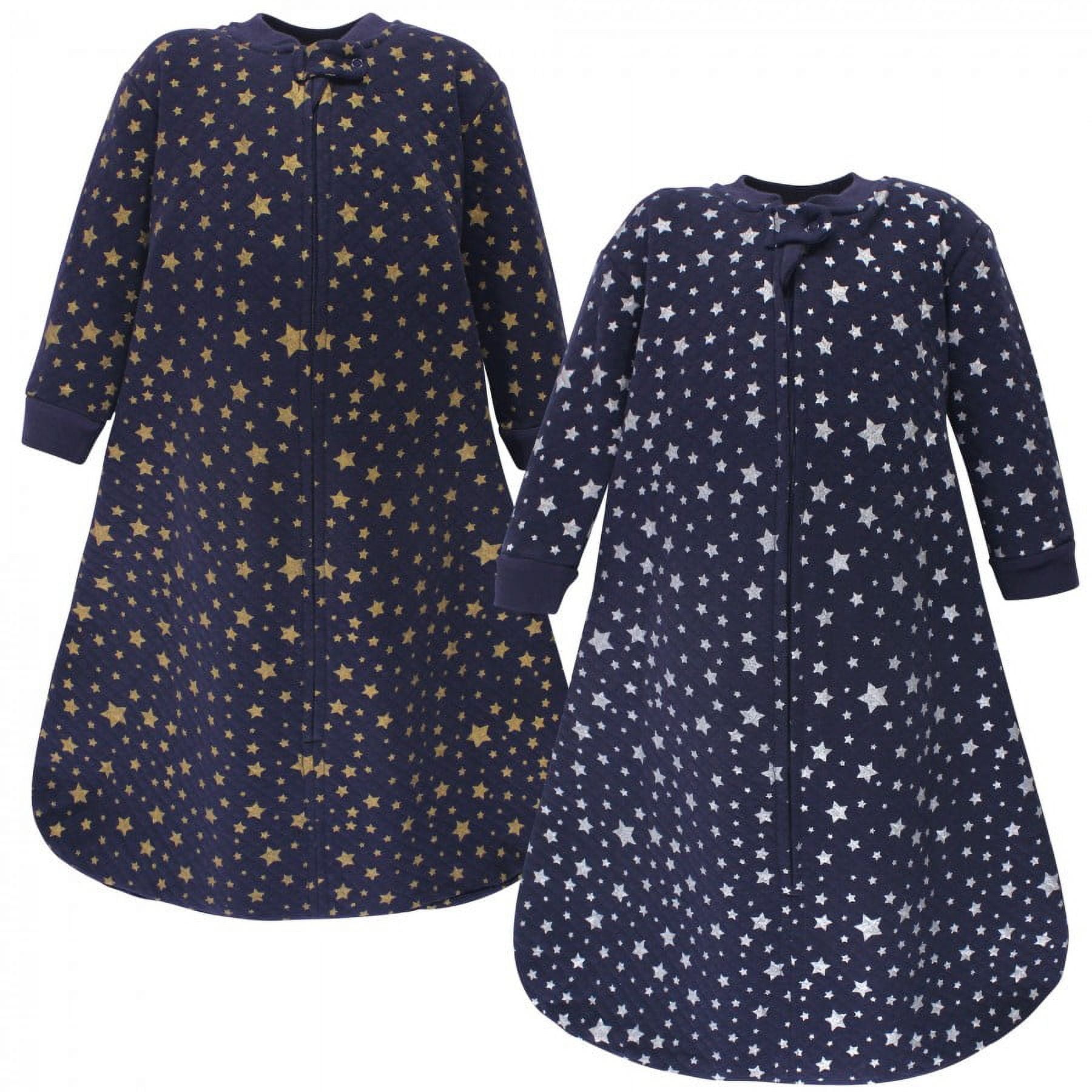 Hudson Baby Infant Premium Quilted Long Sleeve Sleeping Bag and Wearable Blanket, Metallic Stars, 12-18 Months