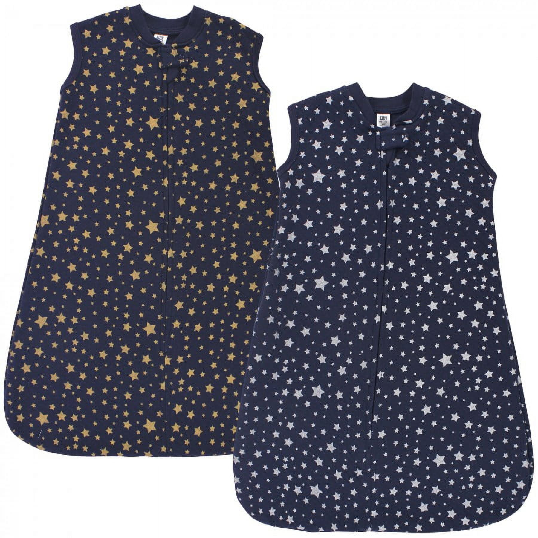 Hudson Baby Infant Premium Quilted Sleeveless Sleeping Bag and Wearable Blanket, Metallic Stars, 12-18 Months