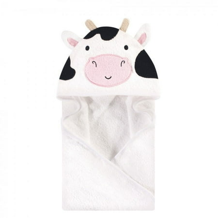 Hudson Baby Unisex Baby Cotton Poly Animal Face Hooded Towel, Cow, One Size