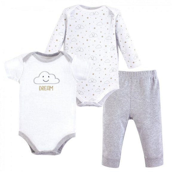 Hudson Baby Infant Unisex Cotton Bodysuit and Pant Set, Gray Clouds, 12-18 Months