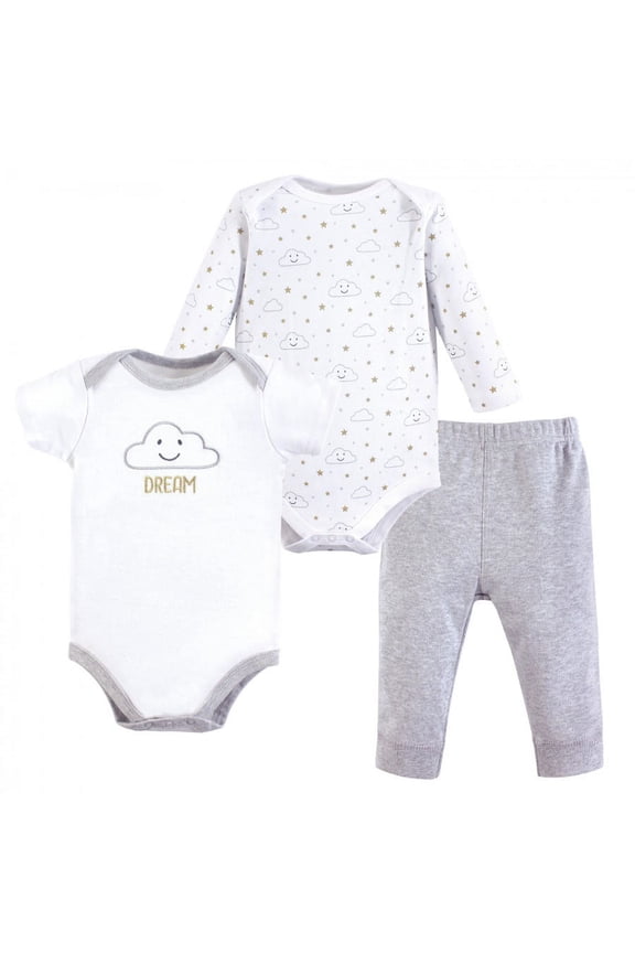 Infant Unisex Cotton Bodysuit and Pant Set, Gray Clouds, 6-9M Months