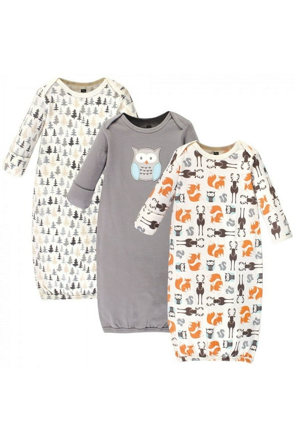 Infant Unisex Cotton Gowns, Unisex Owl, 0-6 Months