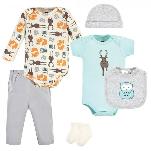 Hudson Baby Infant Unisex Cotton Layette Set, Moose, 6-9 Months